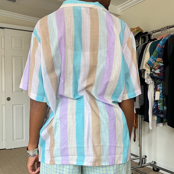 ! Vertical pastel stripes.  Lightweight. Size 42. Fits like a large!! - Picture 3 of 7